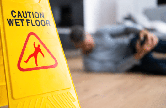 Men slip and fall on wet floor